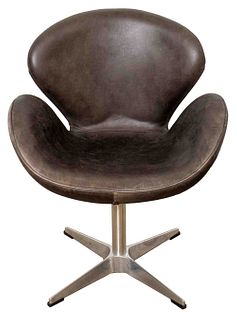 Arne Jacobsen Fritz Hansen Gray Leather Swan Chair