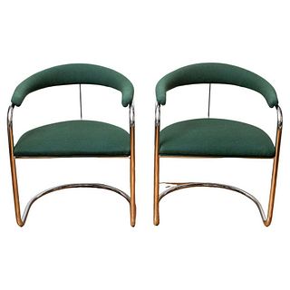 Anton Lorenz Style Modern Chrome Dining Chairs, Pr