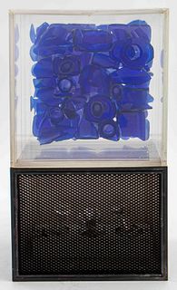Illuminated Blue Glass Assemblage Art Sculpture