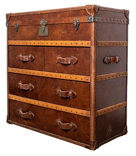 Leather Bound Steamer Trunk Chest of Drawers
