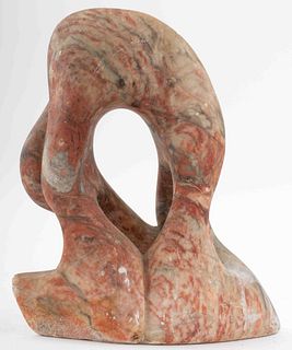 Marbled Red Stone Carved Abstract Sculpture