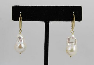 Modern Silver Vermeil And Baroque Pearl Earrings