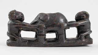 Chokwe Wooden Carving of Couple & Elephant