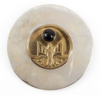 Mid-Century Two-Tone Base Metal Onyx Disc Buckle
