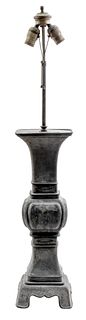 Chinese Archaic Style Cast Iron Gu Form Vase Lamp
