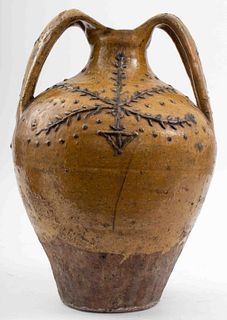 Stoneware Double Handled Vase with Yellow Glaze