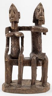 Dogon Carved Wooden Sculpture of Seated Couple