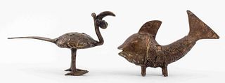 Benin Bronze Fish & Bird Sculptures, 2
