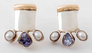 Lilly Barrack Silver/Gold Tanzanite Pearl Earrings