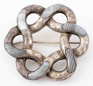 Tribal Silver Banded Agate Open Lattice Brooch/Pin