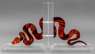 Modern Lucite Snake Bookends, Pair