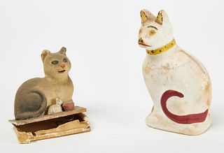 Chalkware Cat Bank and Cat Squeak Toy