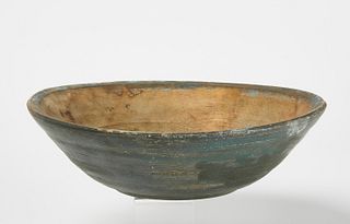 Early Wooden Bowl in Blue Paint