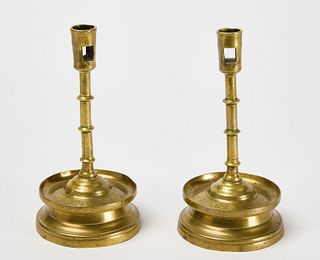 Fine Pair of Brass Northern European Candlesticks