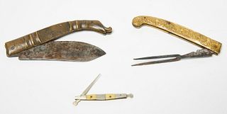 Two Early Knives and One Silver and Bone Toothpick