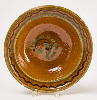 Redware - Three Color Slip Decorated Bowl