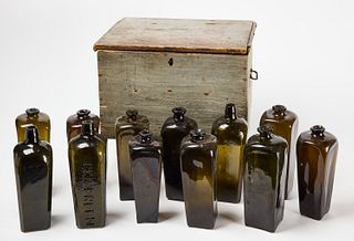 Early Painted Case of Gin Bottles