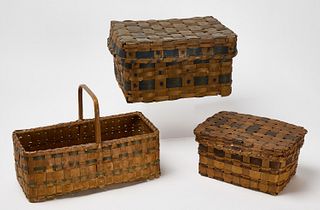 Three Native American Decorated Splint Baskets