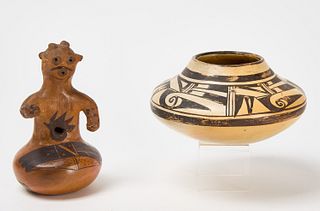 Hopi Pottery Seated Figure and Hopi Pot