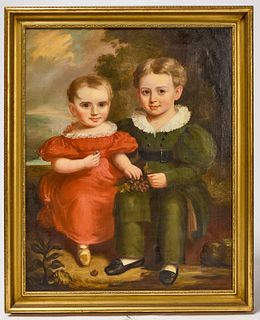 Folk Art Portrait of Two Children