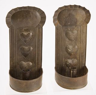 Pair Tin Sconces with Hearts