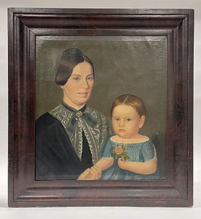 Folk Art Portrait of Mother and Child