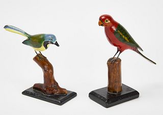 Pair of Carved and Painted Songbirds