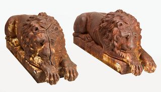 Exceptional Pair of Cast Iron Lions