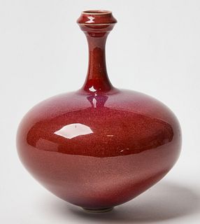 Modern Red Long Neck Studio Pottery Vase