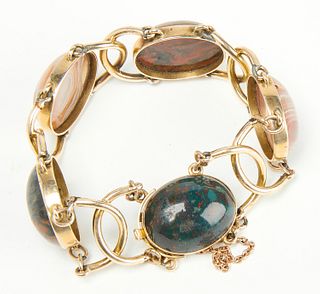 Gold Link Bracelet with Oval Cabochon Stones