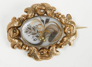 Mourning Brooch with Hair in Floral Composition