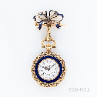 Henry Capt Gold and Enameled Pendant Watch and Pin