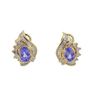 14k Gold Tanzanite Diamond Earrings