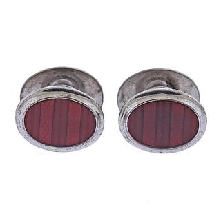 Alfred Dunhill Sterling Silver Red Enamel Cufflinks