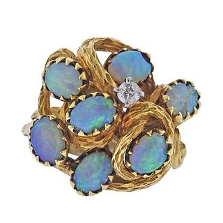 1970s 18k Gold Diamond Opal Cocktail Ring
