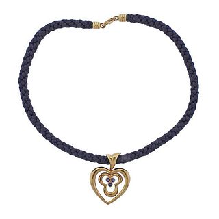 Van Cleef &amp; Arpels 18k Gold  Sapphire Heart Pendant Cord Necklace