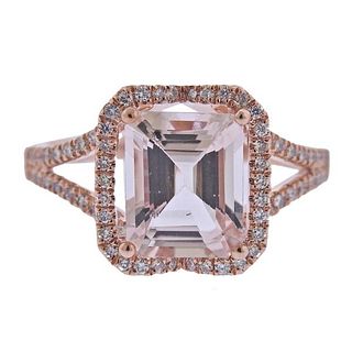 14k Gold Diamond Morganite Ring