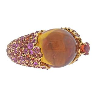 Stefan Hafner 18k Gold Pink Sapphire Spessartite Garnet Citrine Ring