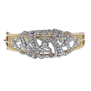 18k Gold Platinum Diamond Bangle Bracelet