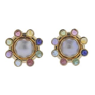 Elizabeth Locke 18k Gold Pearl Gemstone Earrings