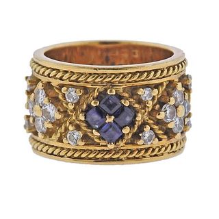 Yanes 18k Gold Diamond Sapphire Band Ring