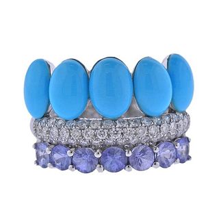 18k Gold Diamond Sapphire Turquoise Ring