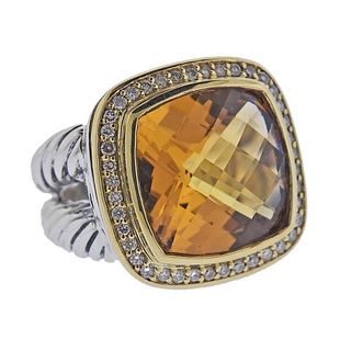 David Yurman Silver 18k Gold Diamond Citrine Ring