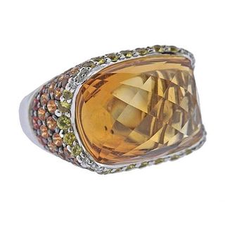 Orange Yellow Sapphire Diamond Citrine Gold Cocktail Ring