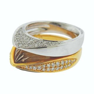 Io Si 18k Gold Diamond Quartz Double Ring
