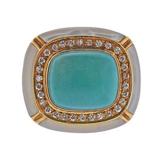 18K Gold Diamond Mother of Pearl Turquoise Ring