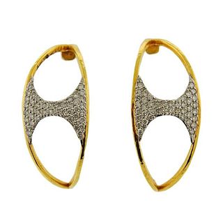 Gurhan Tuxedo 22k 18k Gold Diamond Half Hoop Earrings