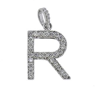 Diamond White Gold Letter R Initial Pendant Charm
