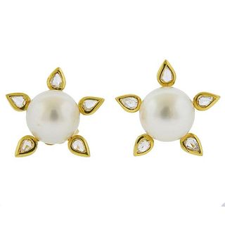 Assael Prince Dimitri South Sea Pearl Diamond Gold Earrings