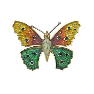 Italian 18k Gold Enamel Butterfly Brooch Pin